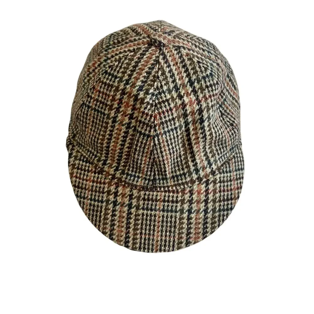 Vintage Tweed Wool Plaid Deerstalker Sherlock Holmes Hat Iconic Hunting Preppy